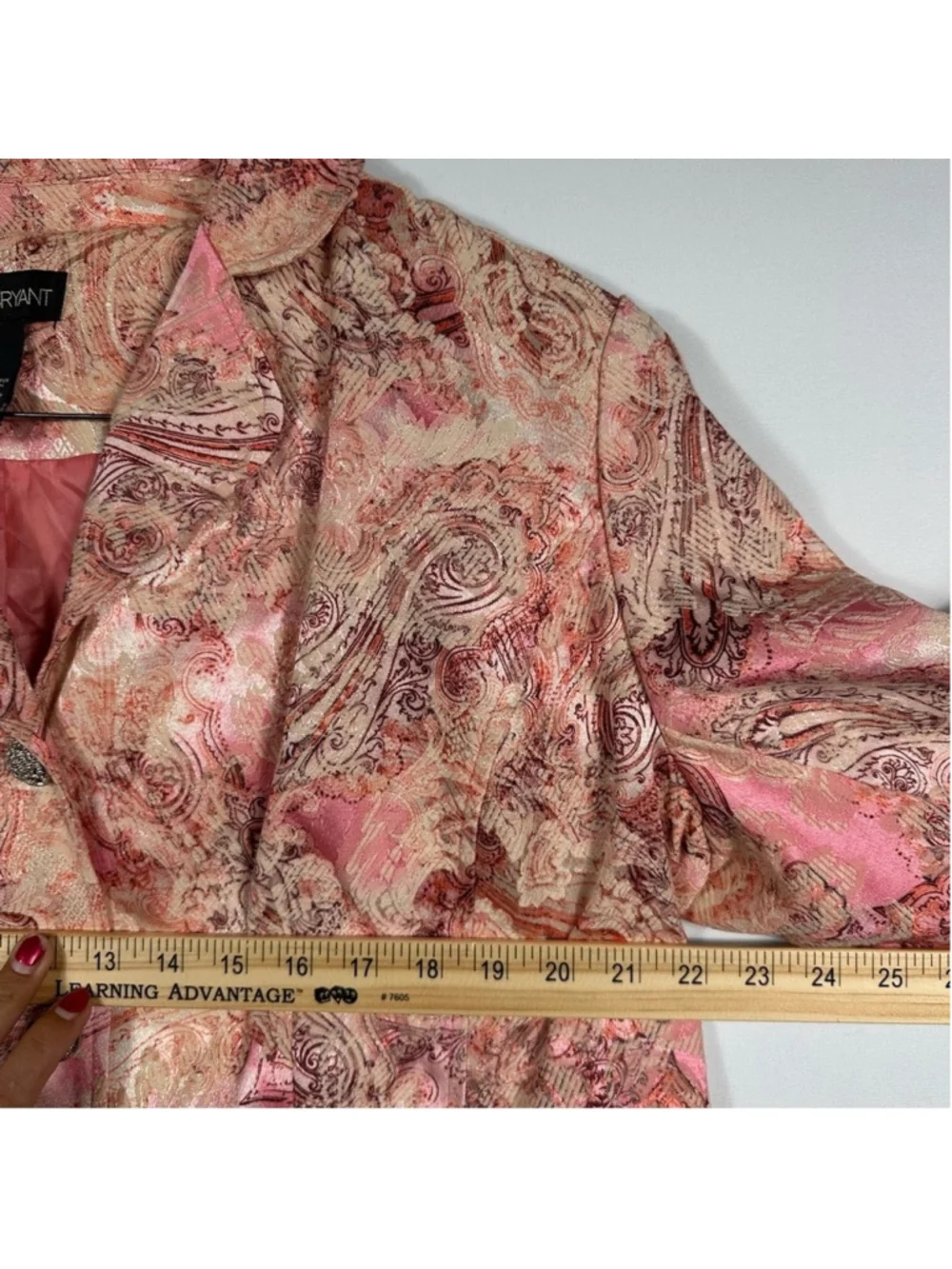 Lane Bryant Blazer Jacket Pink Paisley Lined 3/4 Sleeve Formal Business Women 18